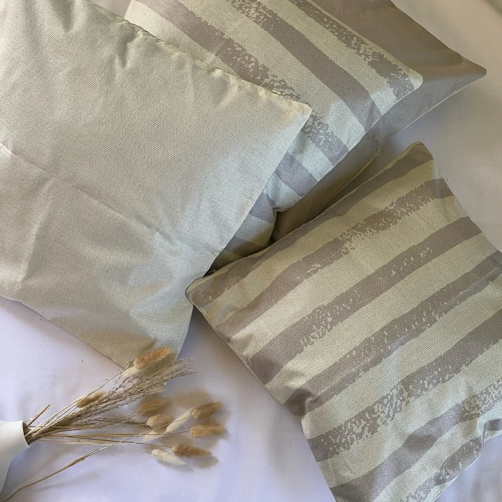 4 Pack of Canvas boho Throw Pillow Covers 17x17  Pillow Cases (Cream Color